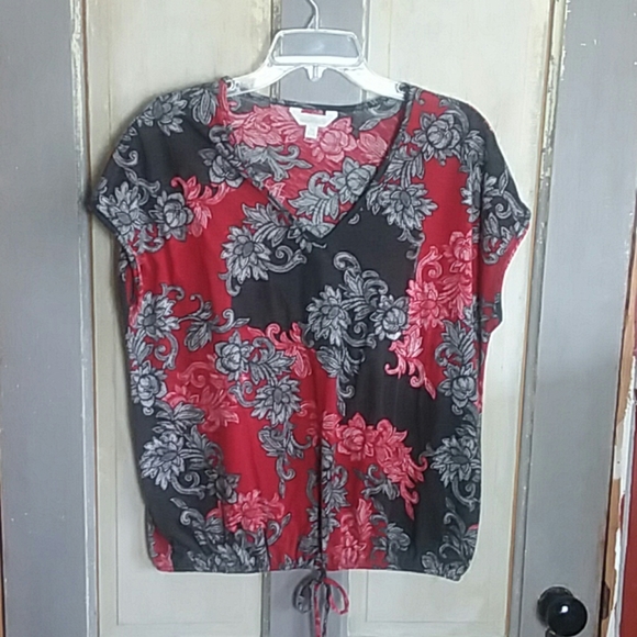 Charming Charlie Tops - Charming Charlie Gray and Red Blouse